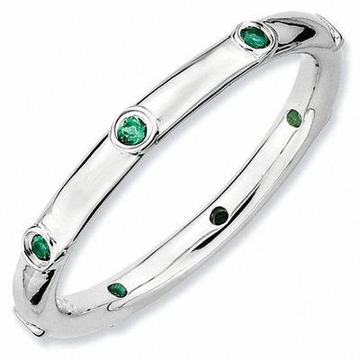 Stackable Expressionsâ¢ Lab-Created Emerald Station Ring in Sterling Silver