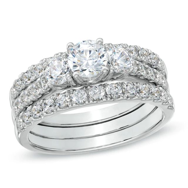 2 CT. T.w. Diamond Three Stone Bridal Set in 14K White Gold
