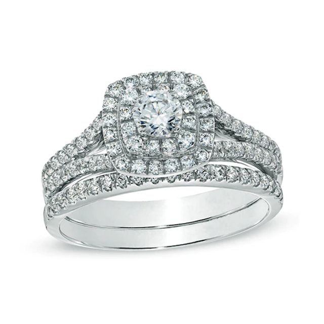 Celebration Ideal 1 CT. T.w. Certified Diamond Frame Bridal Set in 14K White Gold (I/I1)