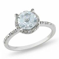 7.0mm Aquamarine and 1/20 CT. T.w. Diamond Promise Ring in Sterling Silver