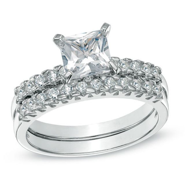 6.0mm Princess-Cut Lab-Created White Sapphire Fashion Ring Set in Sterling Silver