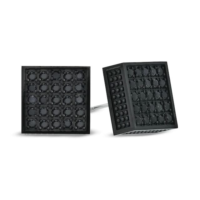 Men's Black Sapphire Square Stud Earrings in Black IP Stainless Steel