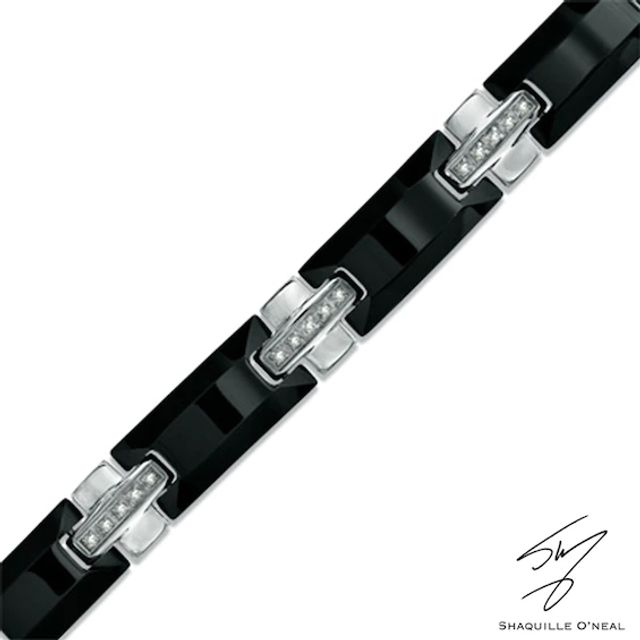 3/8 CT. T.w. Diamond Cross Bracelet in Black Tungsten and Stainless Steel - 8.5"