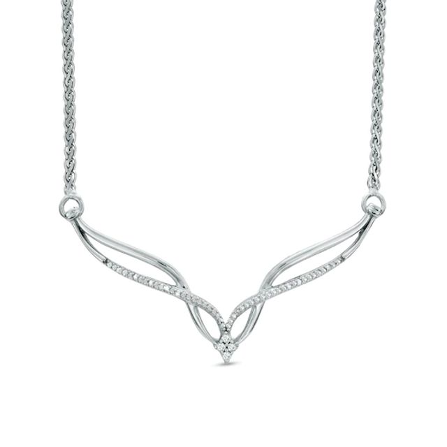 Diamond Accent Twisting Chevron Necklace in Sterling Silver - 16"