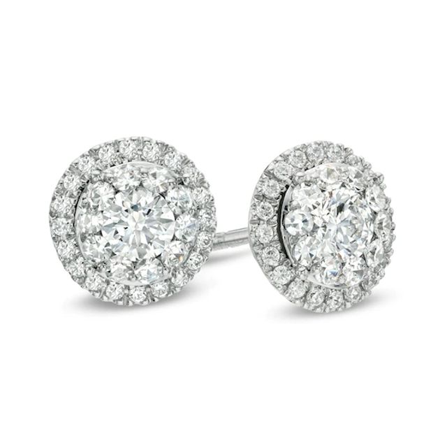 1/2 CT. T.w. Diamond Double Frame Stud Earrings in 14K White Gold