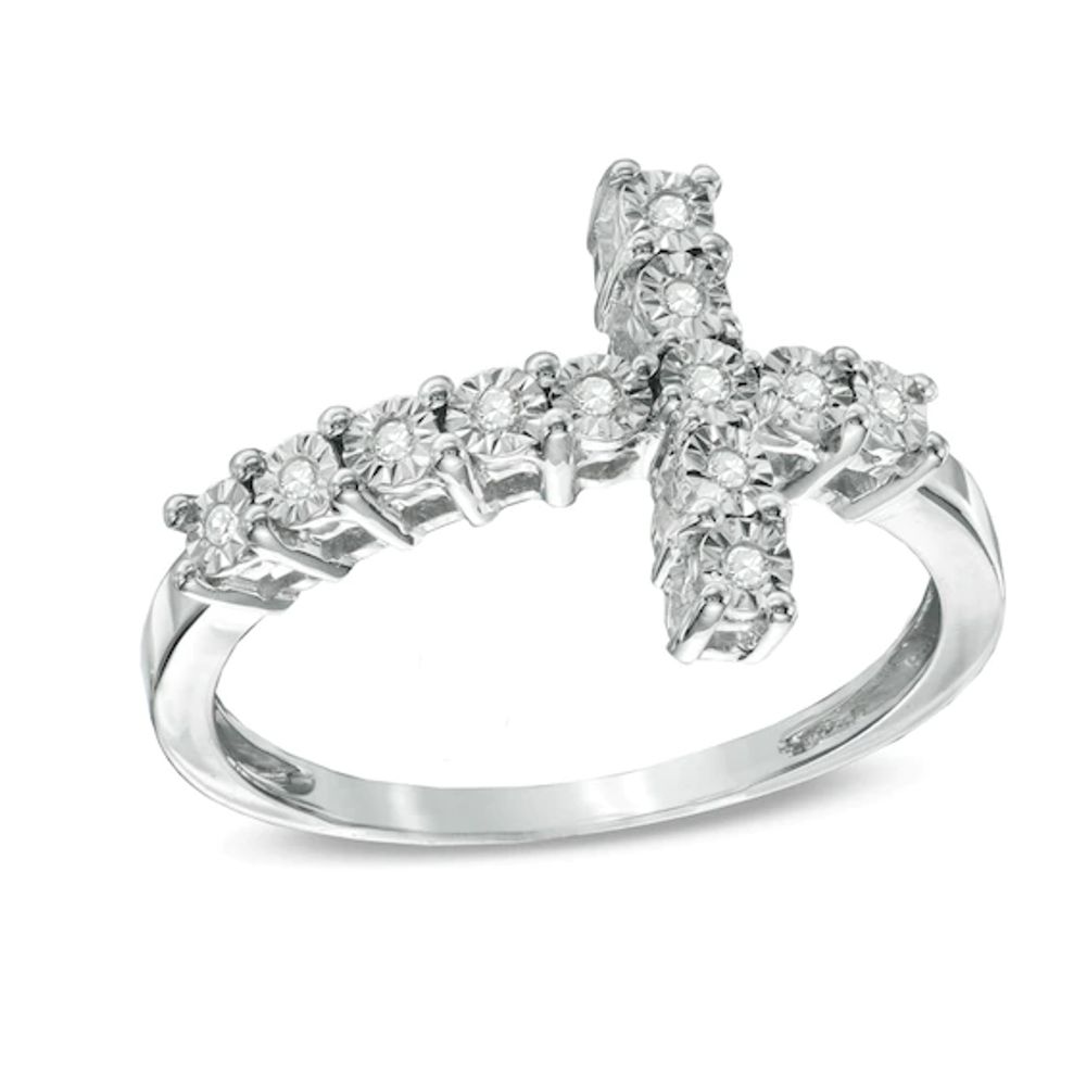 1/20 CT. T.w. Diamond Sideways Cross Ring in Sterling Silver