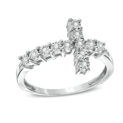 1/20 CT. T.w. Diamond Sideways Cross Ring in Sterling Silver