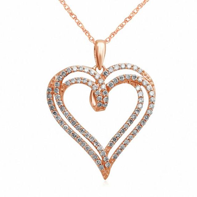 Zales 1/6 CT. T.w. Diamond Double Heart Pendant in 10K Rose Gold | Westland  Mall