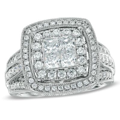 1-3/4 CT. T.w. Princess-Cut Quad Diamond Double Frame Engagement Ring in 14K White Gold