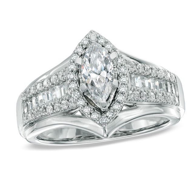 1 CT. T.w. Marquise Diamond Engagement Ring in 14K White Gold