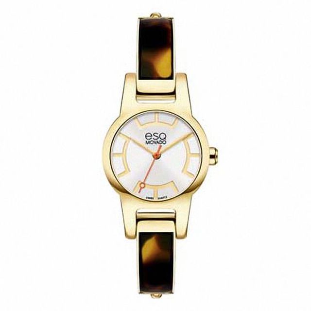 Ladies' ESQ Movado Nova Tortoise-Pattern Gold-Tone Bangle Watch with Silver-Tone Dial (Model: 07101423)