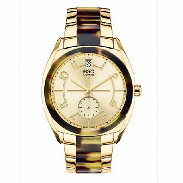 Ladies' ESQ Movado Origin Tortoise-Pattern Gold-Tone Watch with Champagne Dial (Model: 07101426)