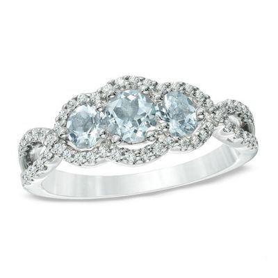 Aquamarine and 1/4 CT. T.w. Past Present FutureÂ® Engagement Ring in 10K White Gold