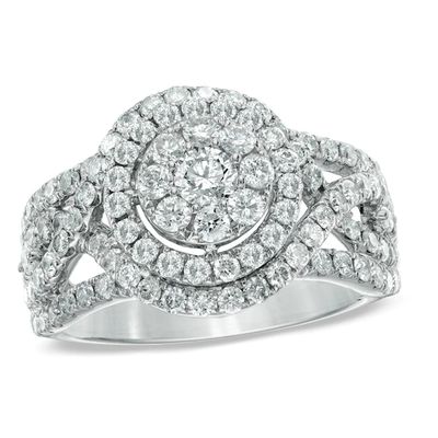 1-1/2 CT. T.w. Diamond Cluster Double Frame Engagement Ring in 14K White Gold