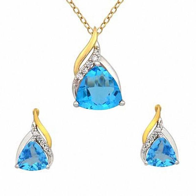 Swiss Blue Topaz and Lab-Created White Sapphire Pendant and Earrings Set in Sterling Silver and 14K Gold Plate