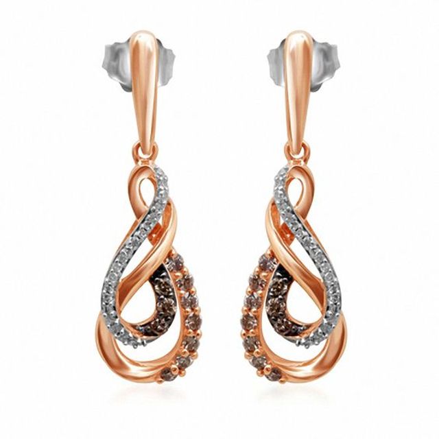 1/3 CT. T.w. Enhanced Champagne and White Diamond Double Infinity Drop Earrings in 10K Rose Gold