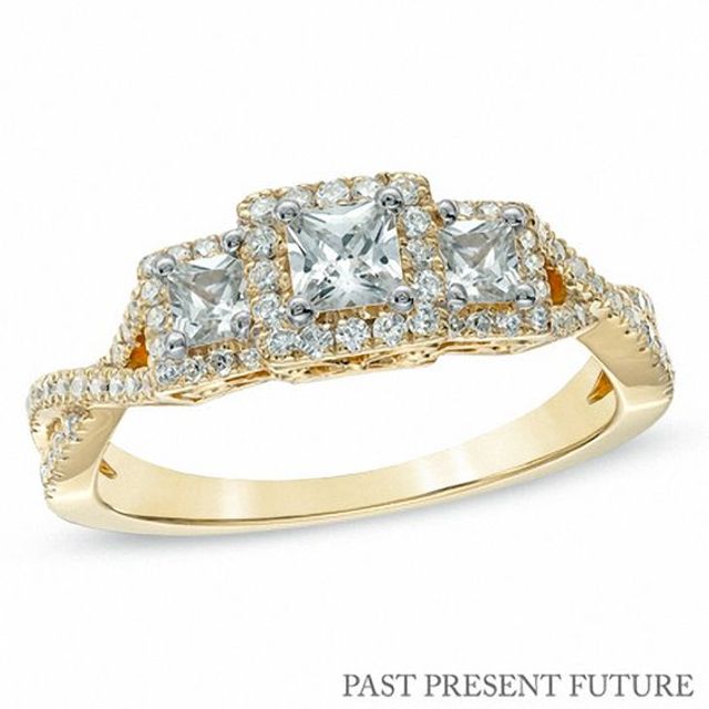 3/4 CT. T.w. Princess-Cut Diamond Past Present FutureÂ® Engagement Ring in 14K Gold