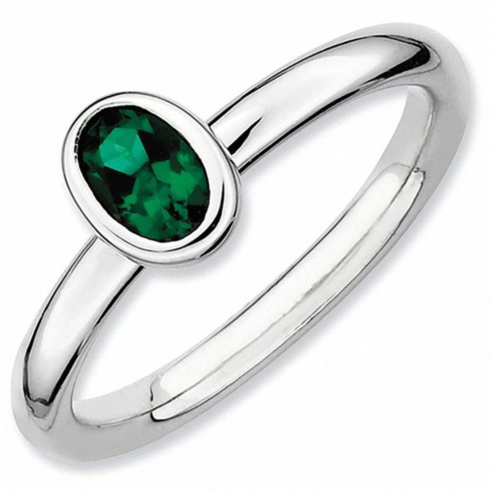 Stackable Expressionsâ¢ Oval Lab-Created Emerald Ring in Sterling Silver