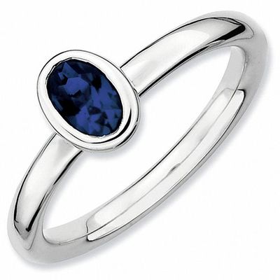 Stackable Expressionsâ¢ Oval Lab-Created Blue Sapphire Ring Sterling Silver