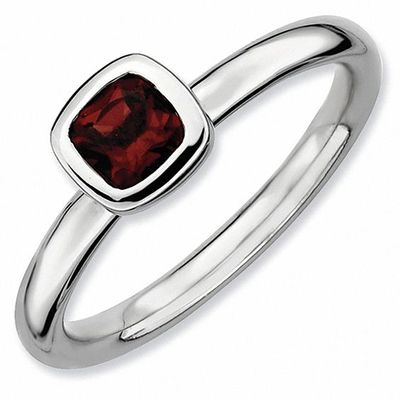 Stackable Expressionsâ¢ Cushion-Cut Garnet Ring Sterling Silver