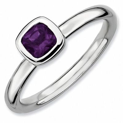 Stackable Expressionsâ¢ Cushion-Cut Amethyst Ring in Sterling Silver