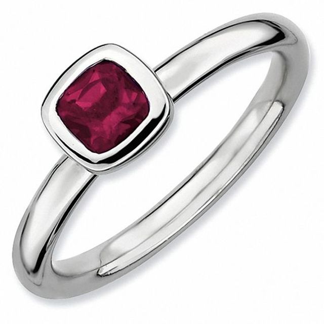 Stackable Expressionsâ¢ Cushion-Cut Rhodolite Garnet Ring in Sterling Silver