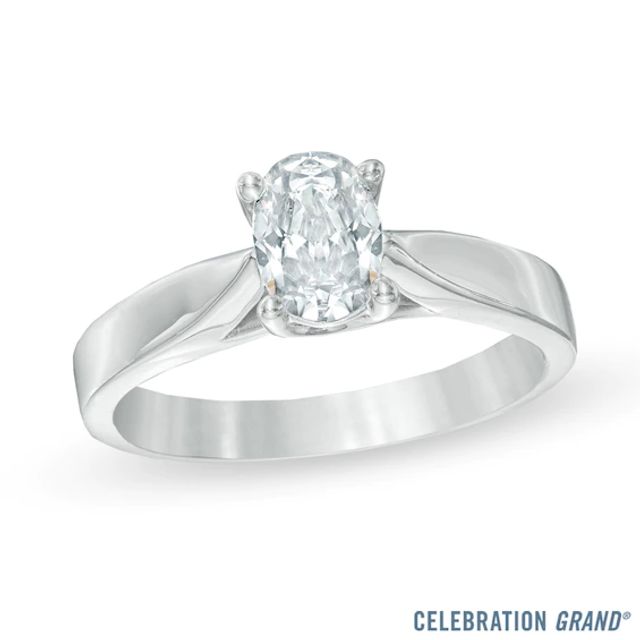 Celebration Ideal 1 CT. Oval Certified Diamond Solitaire Engagement Ring in 14K White Gold (J/I1)