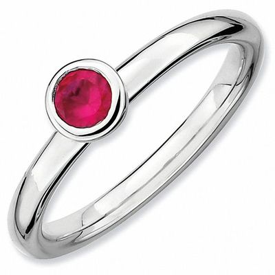 Stackable Expressionsâ¢ Lab-Created Ruby Solitaire Low Profile Ring in Sterling Silver