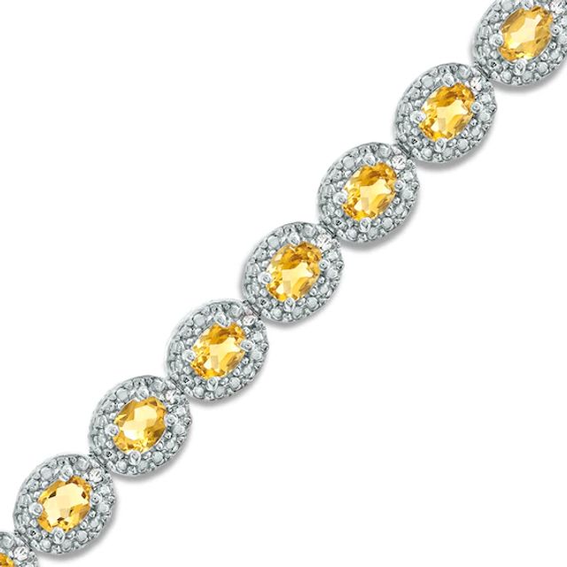 Oval Lab-Created Yellow Sapphire and 1/15 CT. T.w. Diamond Bracelet in Sterling Silver - 7.5"