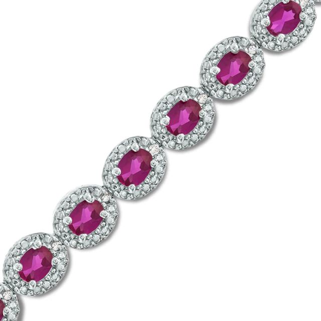 Oval Lab-Created Ruby and Diamond Accent Frame Bracelet in Sterling Silver - 7.5"