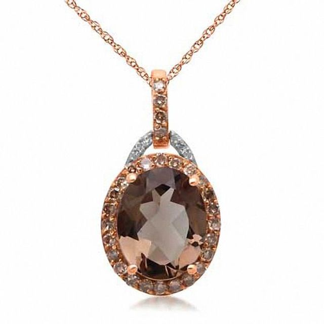 Oval Smoky Quartz and 1/4 CT. T.w. Enhanced Champagne and White Diamond Pendant in 10K Rose Gold