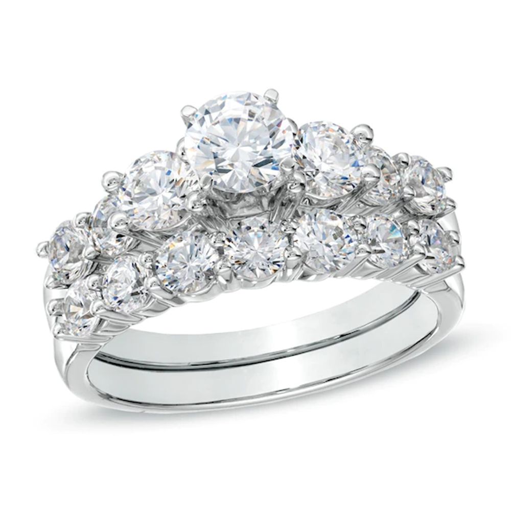 2 CT. T.w. Diamond Three Stone Bridal Set in 14K White Gold