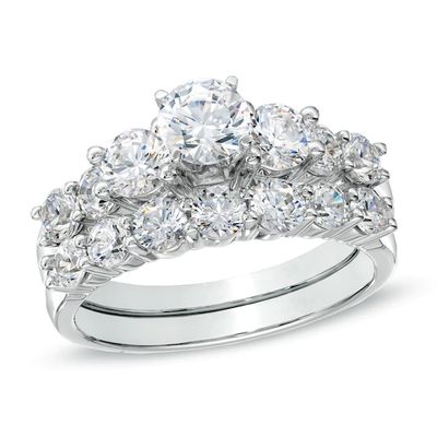 2 CT. T.w. Diamond Three Stone Bridal Set in 14K White Gold