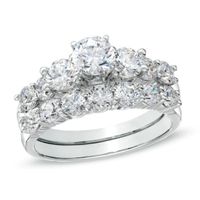 2 CT. T.w. Diamond Three Stone Bridal Set in 14K White Gold