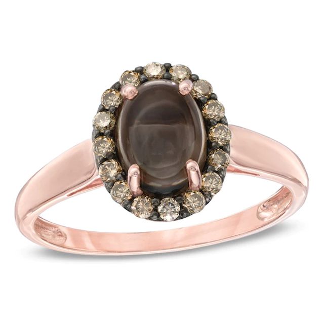 Oval Smoky Quartz and 1/4 CT. T.w. Enhanced Champagne Diamond Ring in 10K Rose Gold