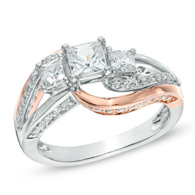 1-1/4 CT. T.w. Princess-Cut Diamond Three Stone Swirl Ring in 14K Two-Tone Gold