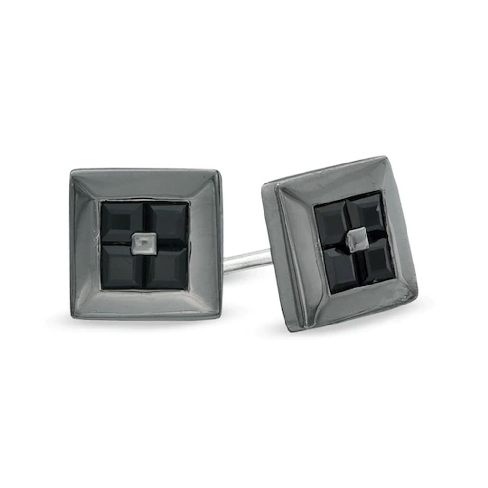 Quad Square-Cut Black Sapphire Stud Earrings in Black Ruthenium Plated Sterling Silver