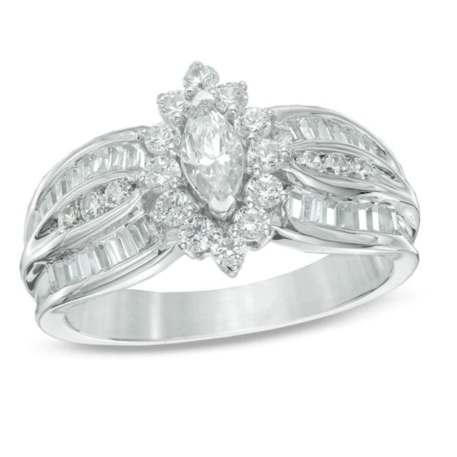 1 CT. T.w. Marquise Diamond Frame Engagement Ring in 10K White Gold