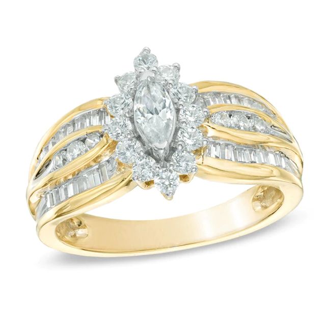 1 CT. T.w. Marquise Diamond Frame Engagement Ring in 10K Gold