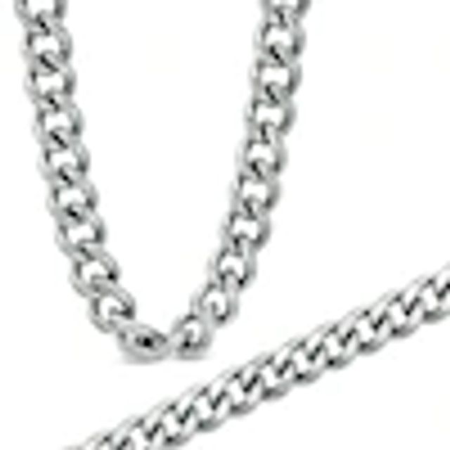 Men's 8.0mm Flat Curb Necklace and Bracelet Set in Stainless Steel - 24"