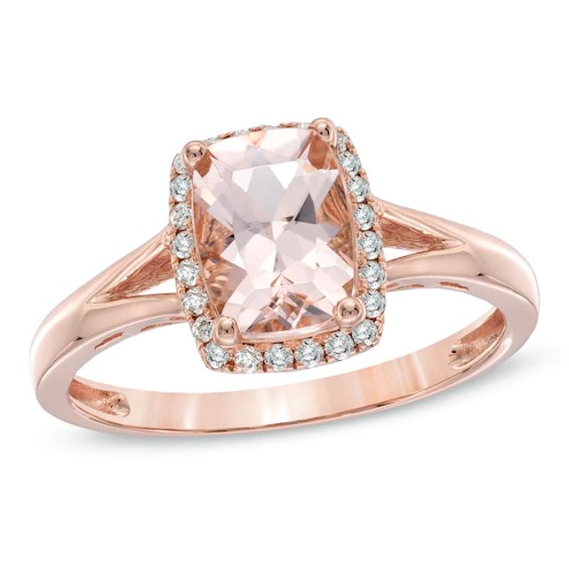 Cushion-Cut Morganite and 1/8 CT. T.w. Diamond Ring in 10K Rose Gold