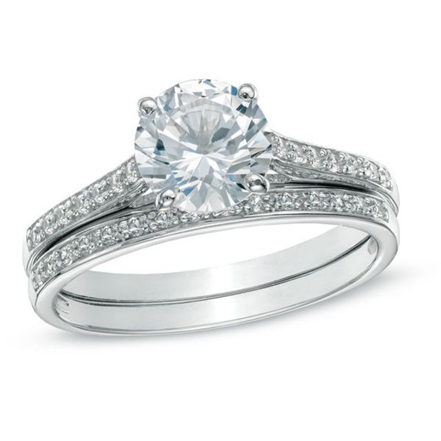 7.0mm Lab-Created White Sapphire Fashion Ring Set in Sterling Silver