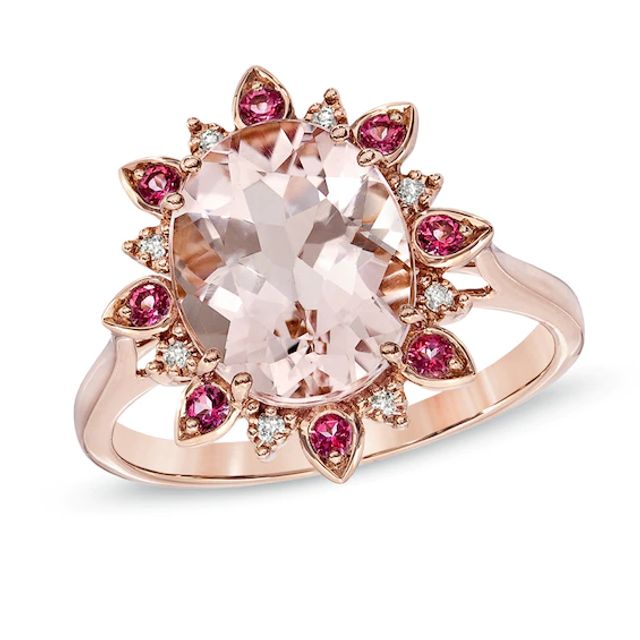 Oval Morganite, Pink Topaz and Diamond Accent Ring in 10K Rose Gold