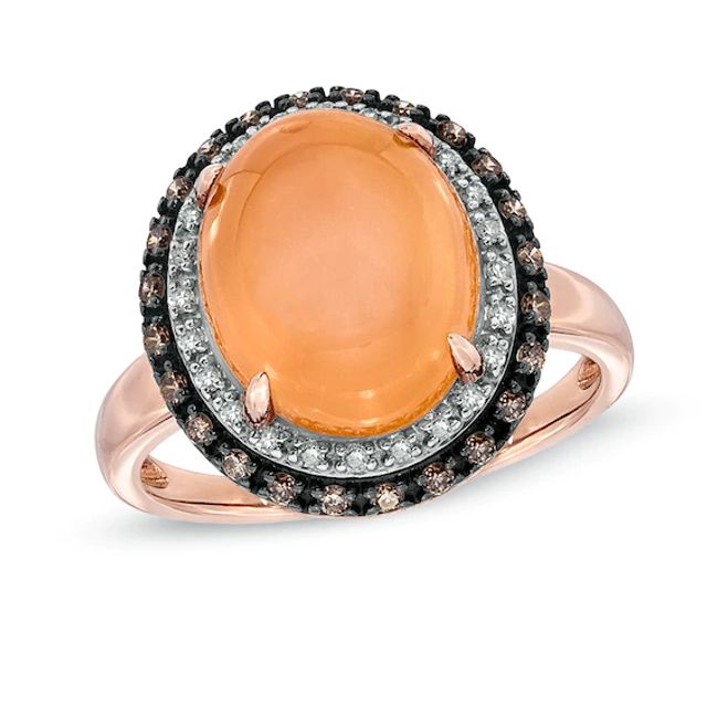 Oval Peach Moonstone and 1/4 CT. T.w. Enhanced Champagne and White Diamond Ring in 10K Rose Gold