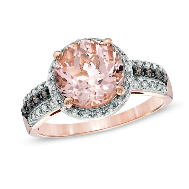 9.0mm Morganite and 1/6 CT. T.w. Enhanced Champagne and White Diamond Ring in 10K Rose Gold
