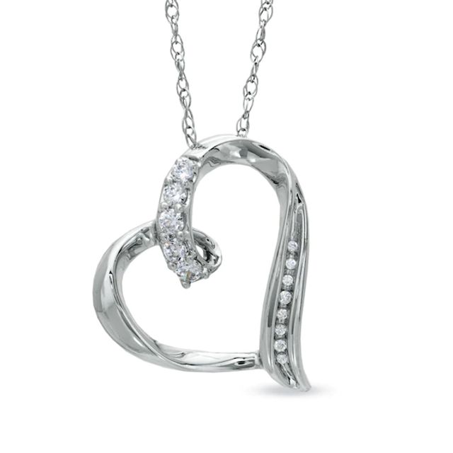 Lab-Created Sapphire and Diamond Accent Looping Heart Pendant in Sterling Silver