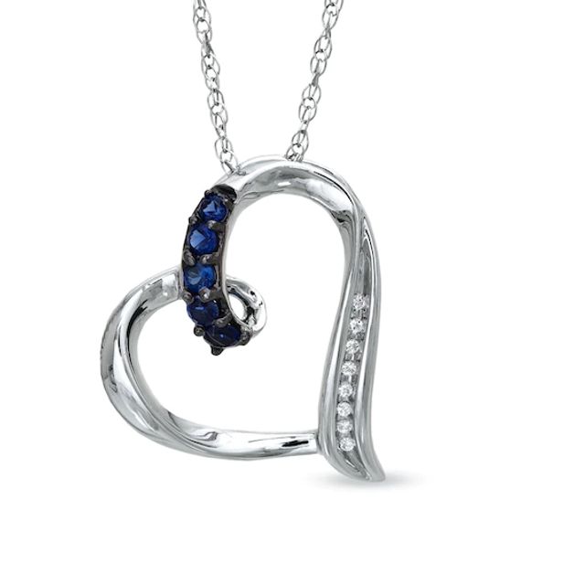 Lab-Created Blue Sapphire and Diamond Accent Looping Heart Pendant in Sterling Silver