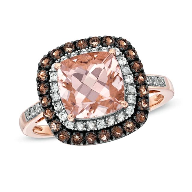 8.0mm Cushion-Cut Morganite, Smoky Quartz and 1/10 CT. T.w. Diamond Ring in 10K Rose Gold