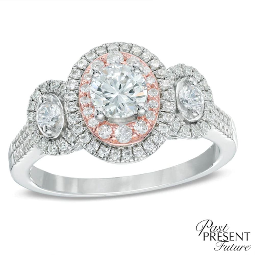 1 CT. T.w. Diamond Double Frame Past Present Future® Ring in 14K Two-Tone Gold