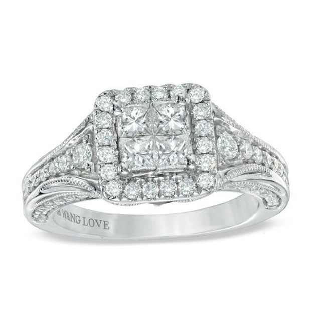 Vera Wang Love Collection 1 CT. T.w. Quad Princess-Cut Diamond Engagement Ring in 14K White Gold